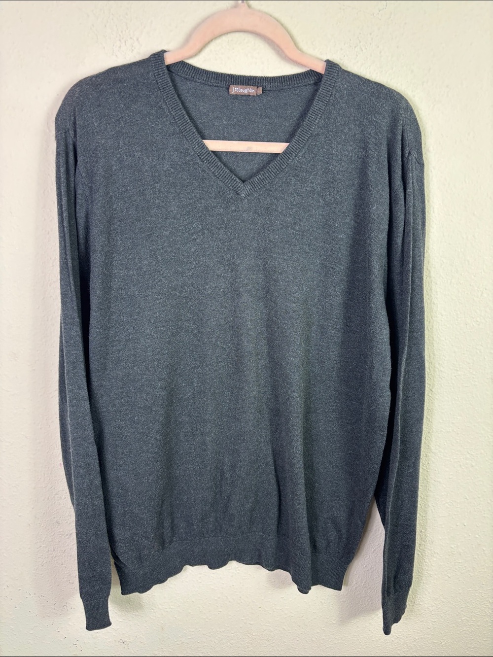 J. McLaughlin Dark Grey Pullover V-neck Sweater Ribbed Trims size Large